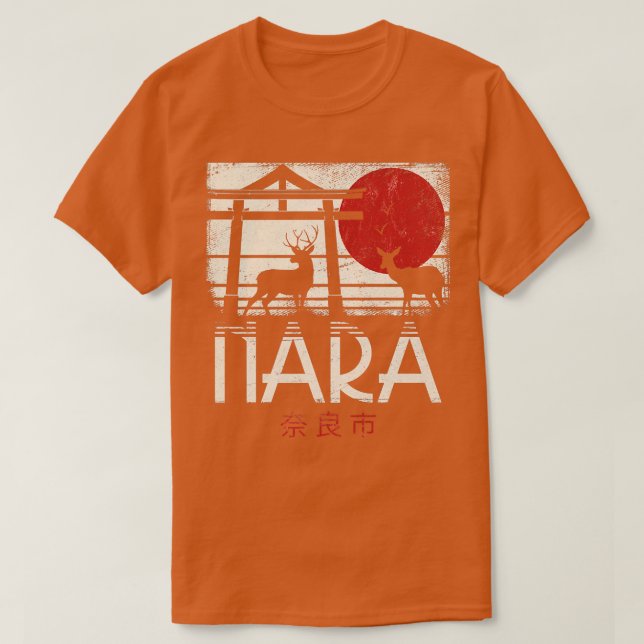 Japanese Sika Deer Nihon Nippon Torii Retro Nara J T-Shirt (Design Front)