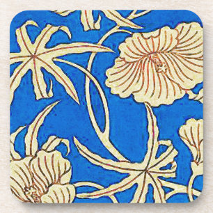 Japanese silk fabric - blue and beige drink coaster
