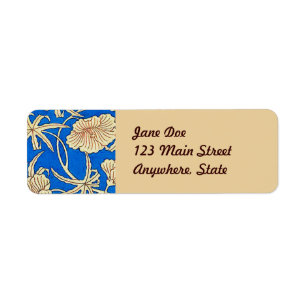 Japanese silk fabric - blue and beige label