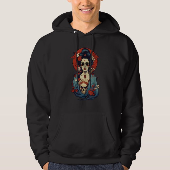 Japanese Skeleton Geisha  Skull Geisha  Graphic 2 Hoodie (Front)