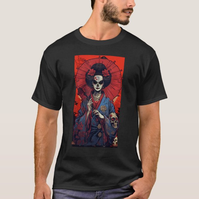 Japanese Skeleton Geisha  Skull Geisha  Graphic T-Shirt (Front)