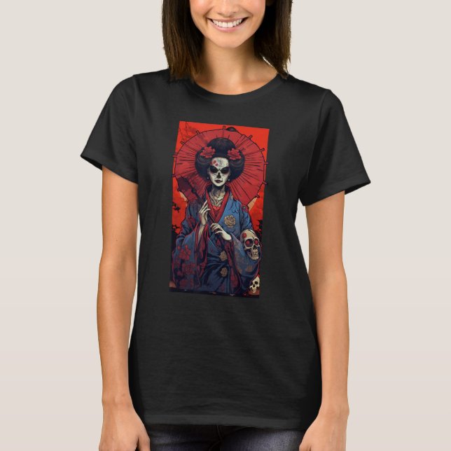 Japanese Skeleton Geisha  Skull Geisha  Graphic T-Shirt (Front)