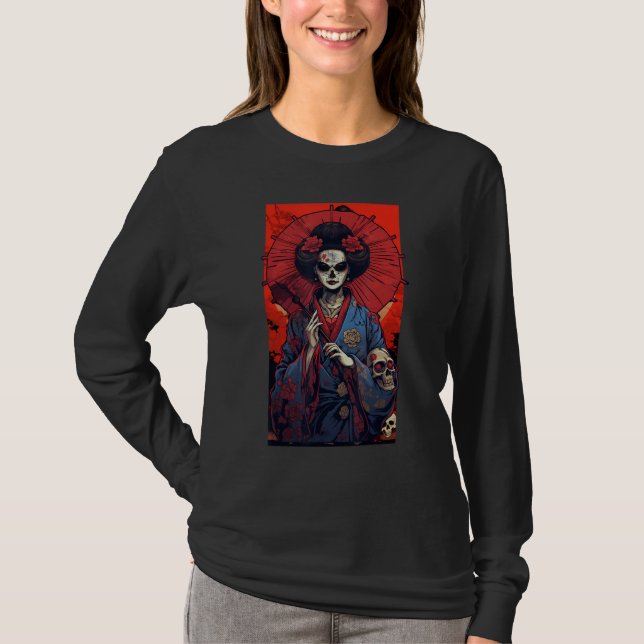 Japanese Skeleton Geisha  Skull Geisha  Graphic T-Shirt (Front)