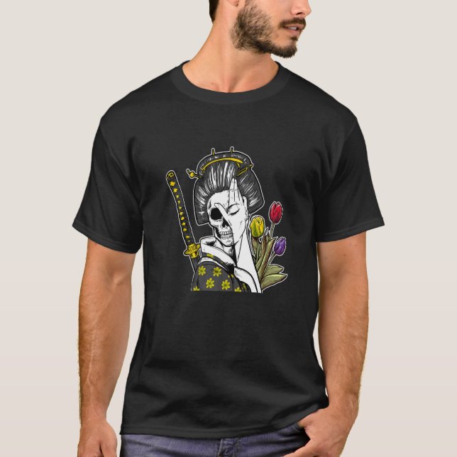Japanese Skeleton Samurai Geisha T-Shirt (Front)