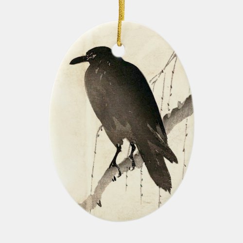 Japanese sketch of a raven ceramic ornament