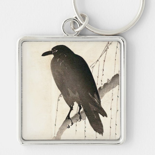 Japanese sketch of a raven keychain (Front)