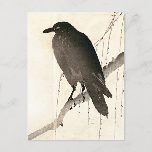 Japanese sketch of a raven postcard