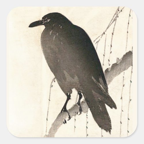 Japanese sketch of a raven square sticker