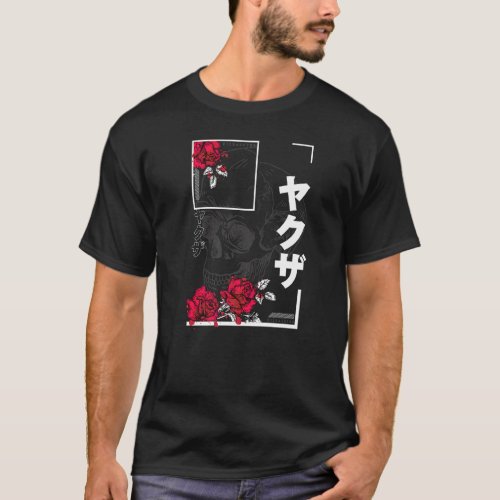 Japanese Skull Rose Pastel Goth Clothes Aesthetic  T_Shirt
