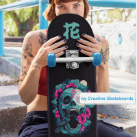 Japanese Skull Skateboard with monogram 花