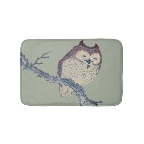 Japanese Sleeping Owl Night Artwork Bath Mat