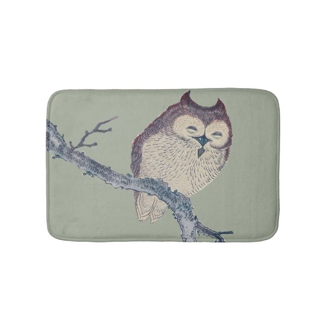 Japanese Sleeping Owl Night Artwork Bath Mat (Front)