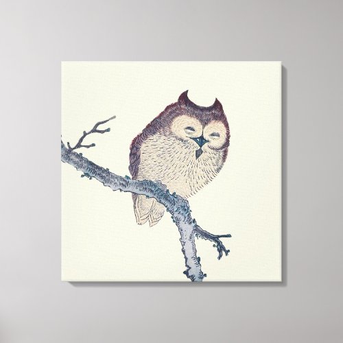 Japanese Sleeping Owl Night Artwork Canvas Print
