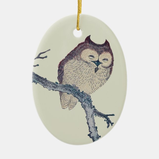 Japanese Sleeping Owl Night Artwork Ceramic Ornament (Front)