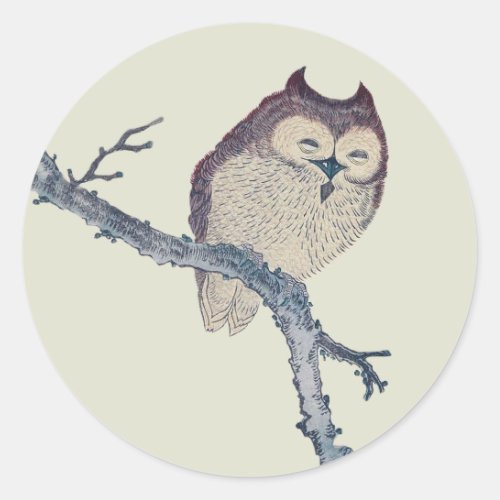 Japanese Sleeping Owl Night Artwork Classic Round Sticker