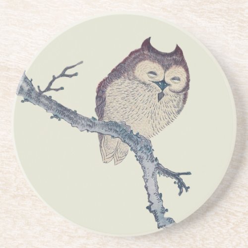 Japanese Sleeping Owl Night Artwork Coaster