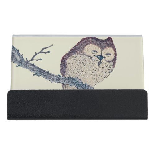 Japanese Sleeping Owl Night Artwork Desk Business Card Holder