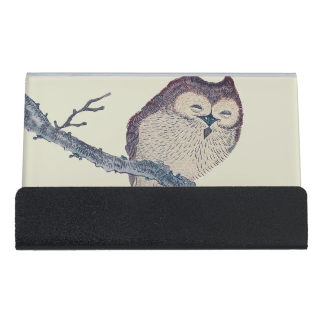 Japanese Sleeping Owl Night Artwork Desk Business Card Holder (Front)