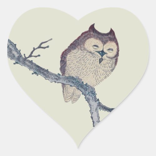 Japanese Sleeping Owl Night Artwork Heart Sticker