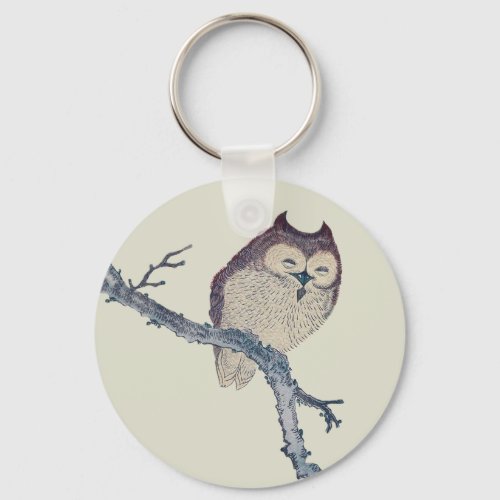 Japanese Sleeping Owl Night Artwork Keychain