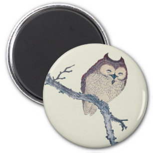 Japanese Sleeping Owl Night Artwork Magnet