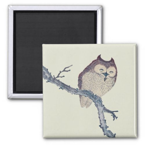 Japanese Sleeping Owl Night Artwork Magnet