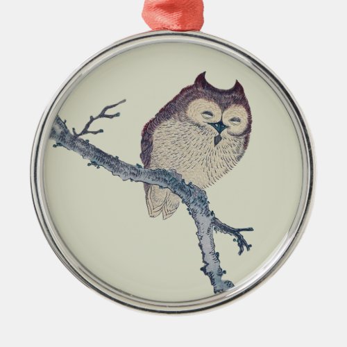 Japanese Sleeping Owl Night Artwork Metal Ornament