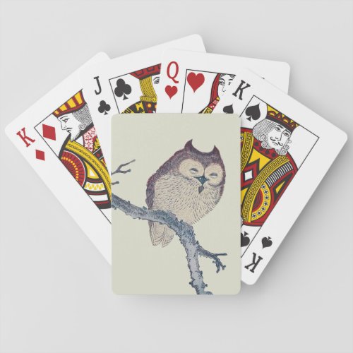 Japanese Sleeping Owl Night Artwork Poker Cards