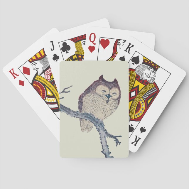 Japanese Sleeping Owl Night Artwork Poker Cards (Back)