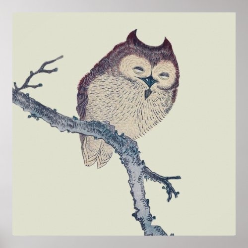 Japanese Sleeping Owl Night Artwork Poster