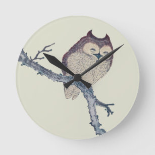 Japanese Sleeping Owl Night Artwork Round Clock