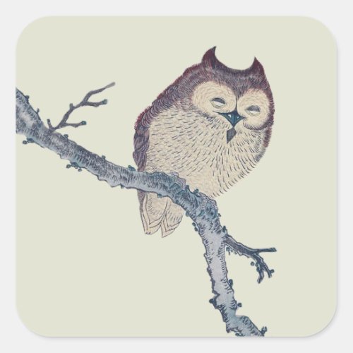 Japanese Sleeping Owl Night Artwork Square Sticker