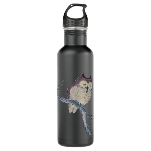 Japanese Sleeping Owl Night Artwork Stainless Steel Water Bottle