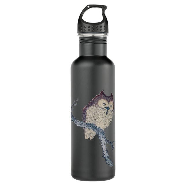 Japanese Sleeping Owl Night Artwork Stainless Steel Water Bottle (Front)
