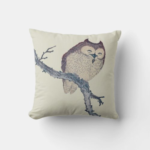 Japanese Sleeping Owl Night Artwork Throw Pillow