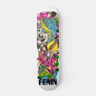 Japanese Snake Rabbit Koi Flower Lotus Skateboard