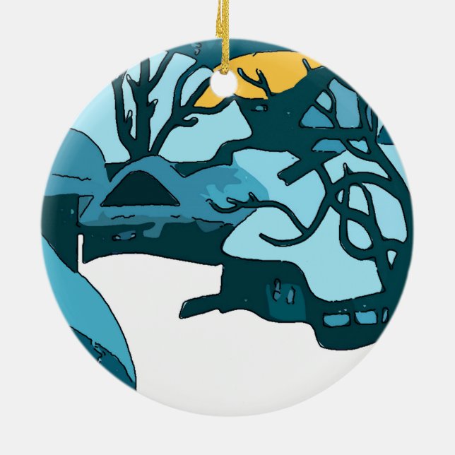 Japanese Snow Moon  Print Ceramic Ornament (Back)