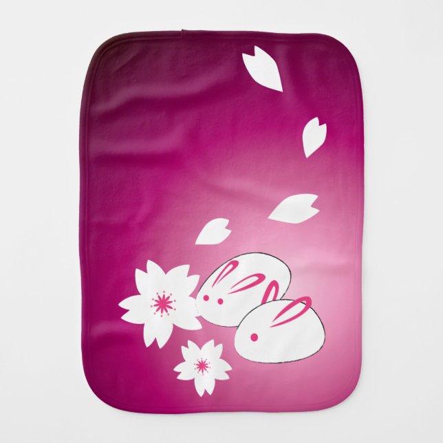 Japanese Snow Rabbits and Sakura Burp Cloth (Front)
