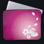 Japanese Snow Rabbits and Sakura Laptop Sleeve<br><div class="desc">A purple gradient laptop sleeve with an illustration of two Japanese snow rabbits,  two sakura flowers,  and four sakura flower petals on the lower right corner,  leaving space for text on the left.</div>