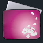 Japanese Snow Rabbits and Sakura Laptop Sleeve<br><div class="desc">A purple gradient laptop sleeve with an illustration of two Japanese snow rabbits,  two sakura flowers,  and four sakura flower petals on the lower right corner,  leaving space for text on the left.</div>