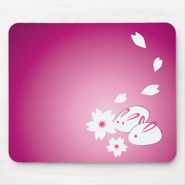 Japanese Snow Rabbits and Sakura Mouse Pad (Front)