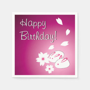 Japanese Snow Rabbits & Sakura Birthday Paper Napkins