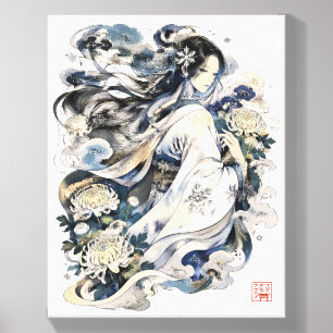 Japanese Snow Woman Art Winter Yokai In Kimono Canvas Photo Tile