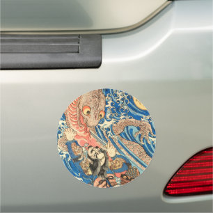 Japanese sorcerer evoking a storm-dragon car magnet