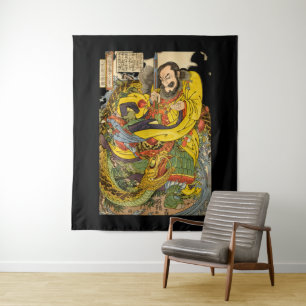 Japanese sorcerer evoking a storm-dragon tapestry