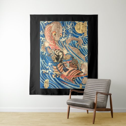 Japanese sorcerer evoking a storm_dragon tapestry