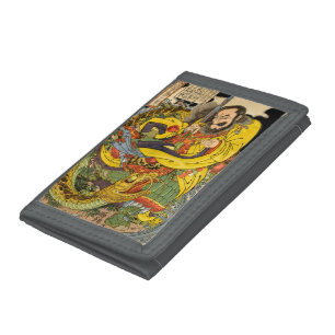 Japanese sorcerer evoking a storm-dragon tri-fold wallet
