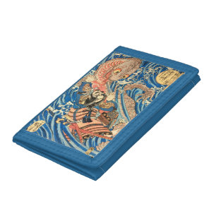 Japanese sorcerer evoking a storm-dragon tri-fold wallet