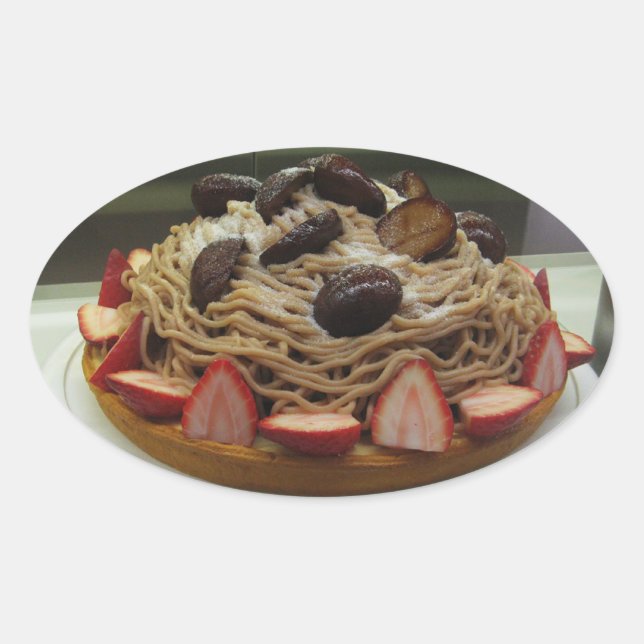 Japanese Spaghetti & Strawberry Cake Oval Sticker (Front)