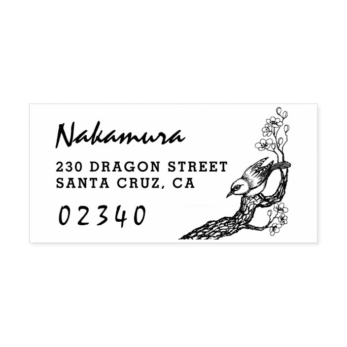 Japanese Sparrow Cherry Blossom Return Address Rubber Stamp Zazzle Com